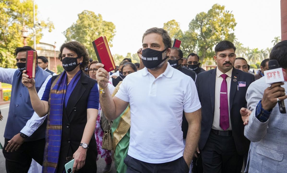 Opposition MPs including Rahul Gandhi take out protest march in Parliament