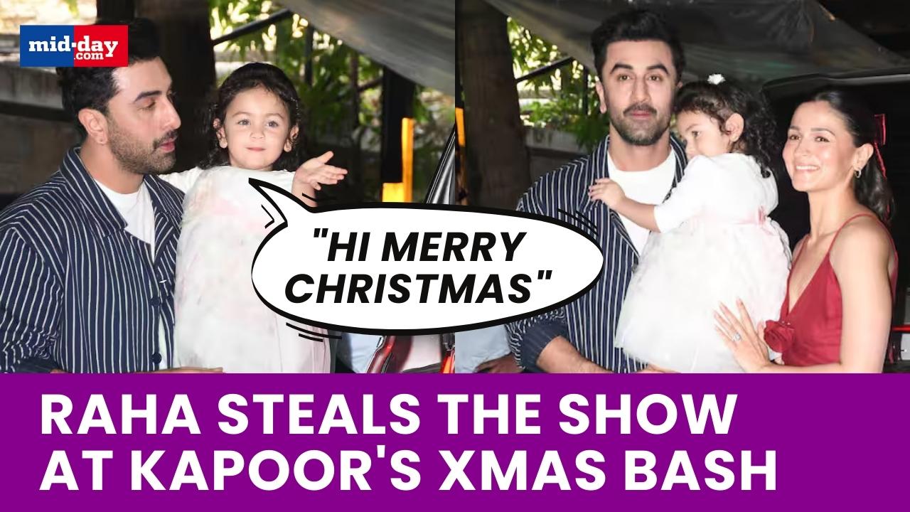 Raha waves & blows kisses to the paparazzi with Ranbir Kapoor and Alia Bhatt