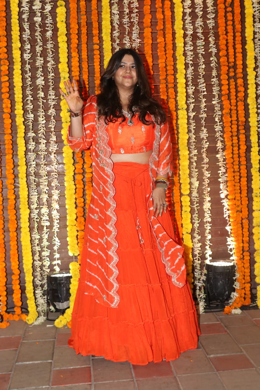 Ektaa Kapoor looked festive in orange at Sandip Sikcand's Diwali party