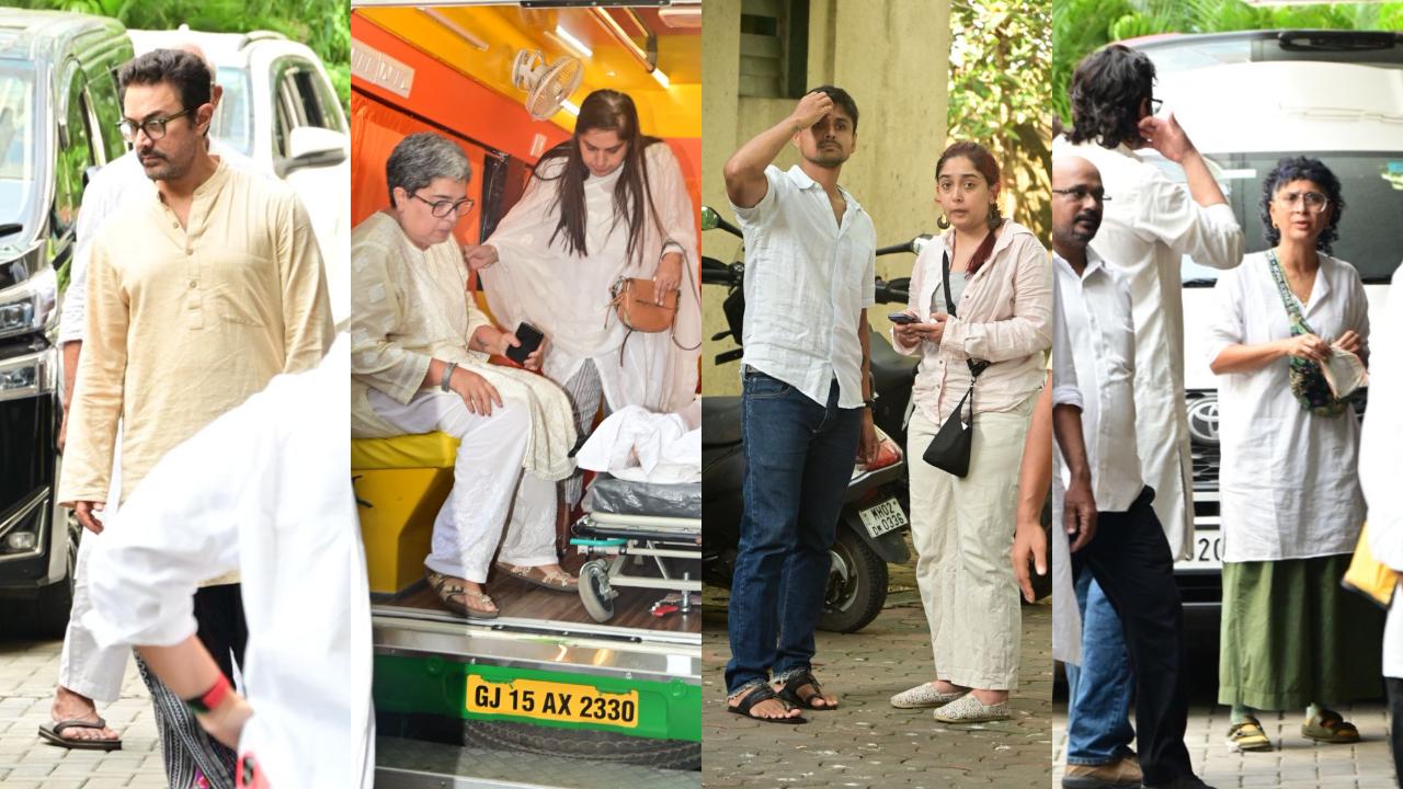 Aamir Khan at ex-wife Reena Dutta’s father’s funeral with Junaid, Ira, Kiran Rao