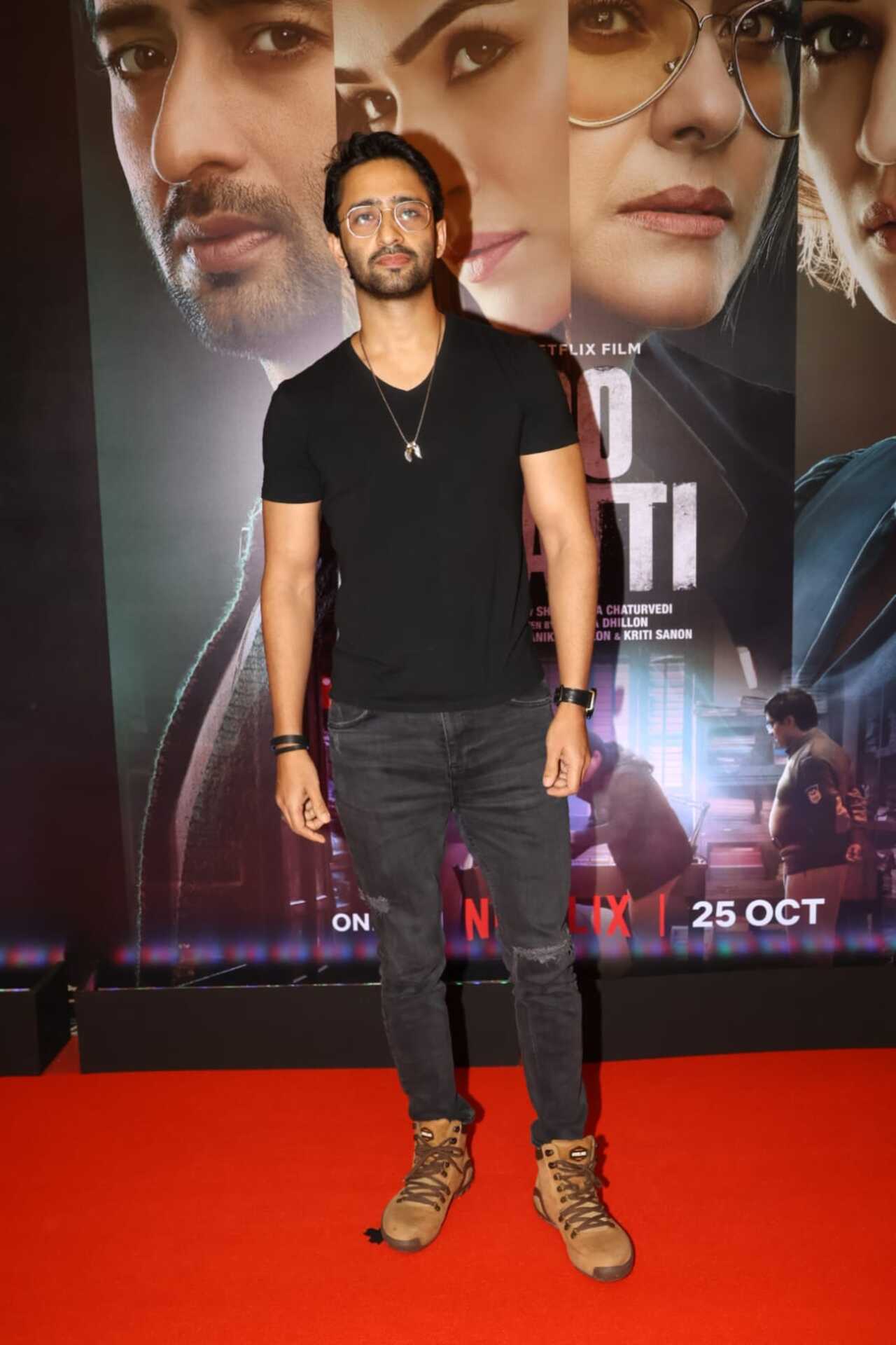 Television actor Shaheer Sheikh, who marks his Bollywood debut with the film was seen in a nerdy look at the screening.