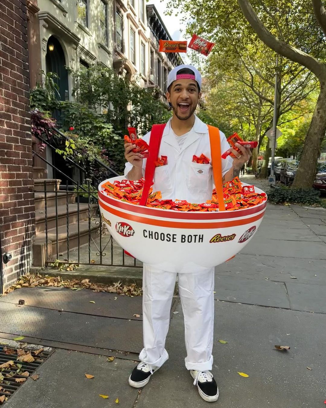 Jordan Fisher, known for his role in The Flash, launched the Reese's & KIT-KAT Choose Both Halloween campaign in style with an adorable costume.