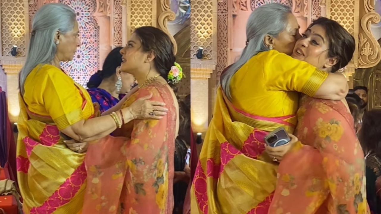 Jaya Bachchan and Kajol share warm hug as the former reaches Durga Puja Pandal