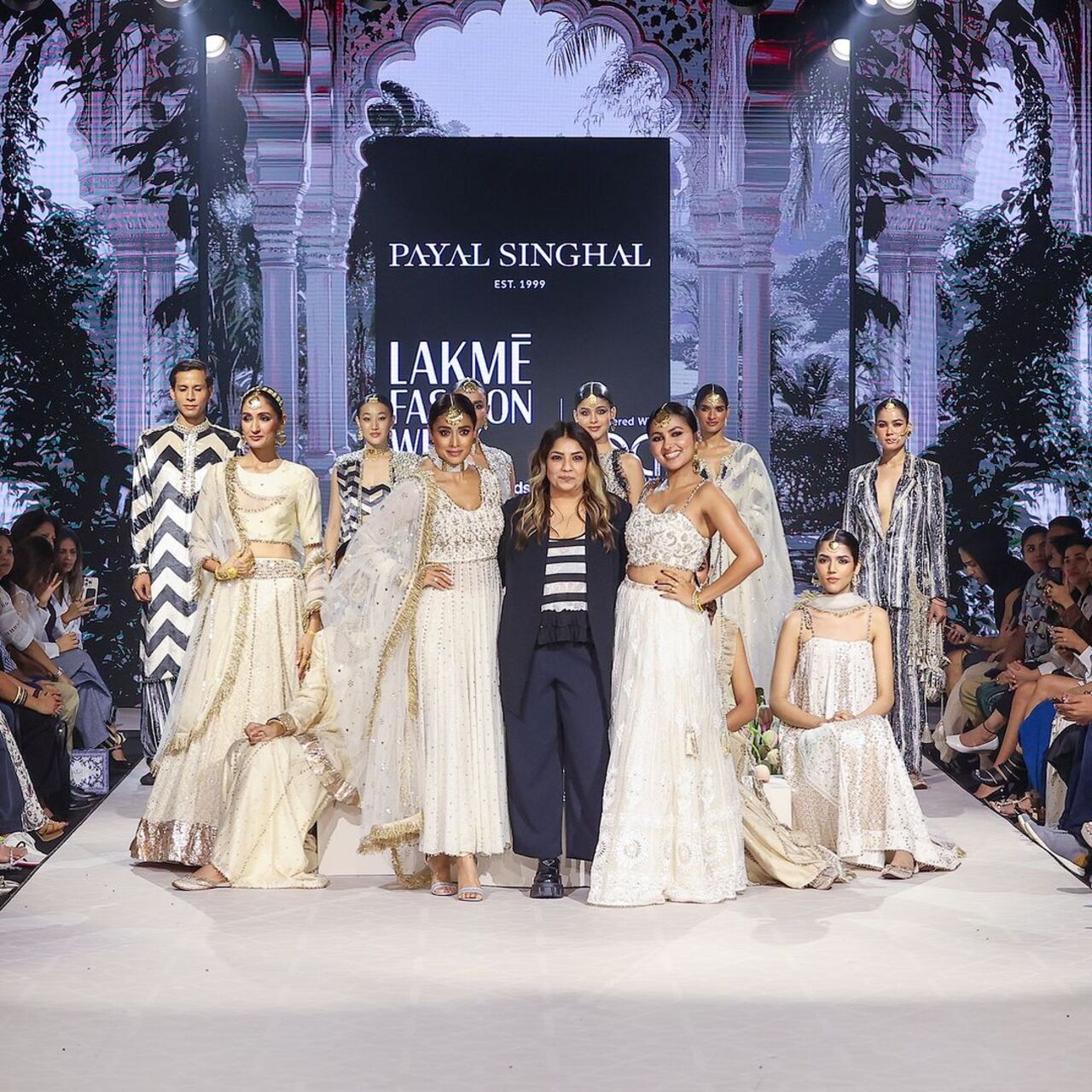 Indian cinema actress Shriya Saran made hearts stop at Lakme Fashion Week 2024, in partnership with FDCI, as she turned showstopper for designer Payal Singhal. The actress walked for the designer's 25-year celebratory showcase, Tazhib, which draws inspiration from the Arabic art of gilding