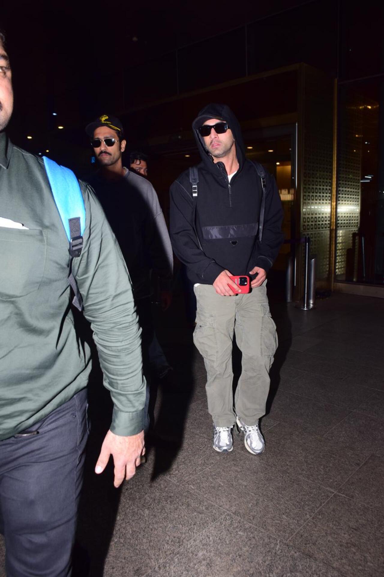 Actors Ranbir Kapoor and Vicky Kaushal, who will share screen space in Love and War were spotted at the airport.