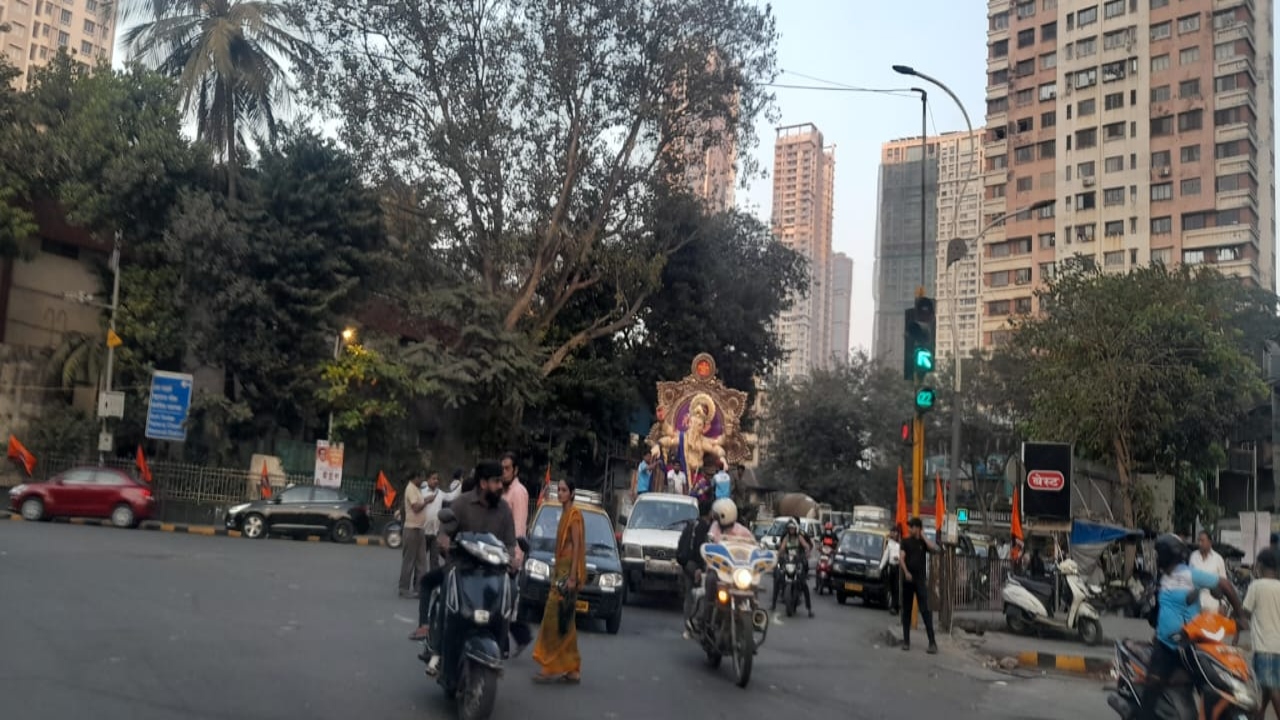 A Lord Ganesha idol passes through Jacob Circle in South Mumbai