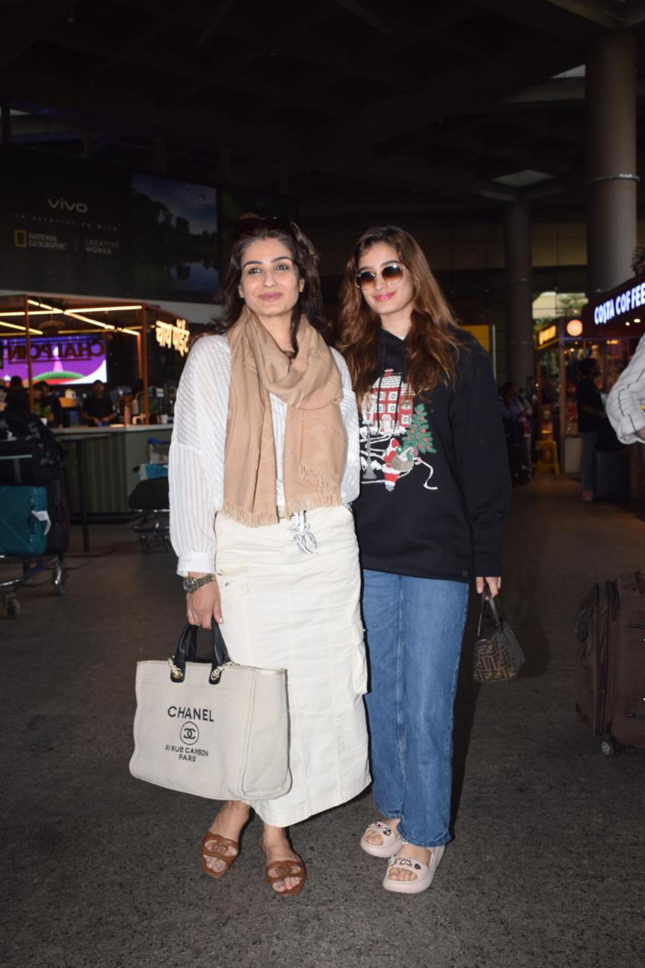 Mother-daughter duo Raveena Tandon and Rasha Thadani spotted at the airport